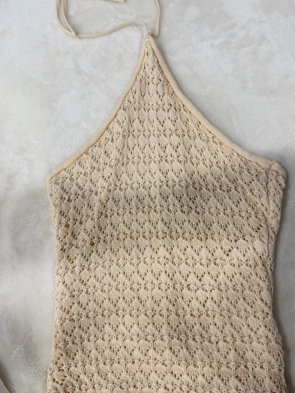 Cream Crochet Halter Knit Dress